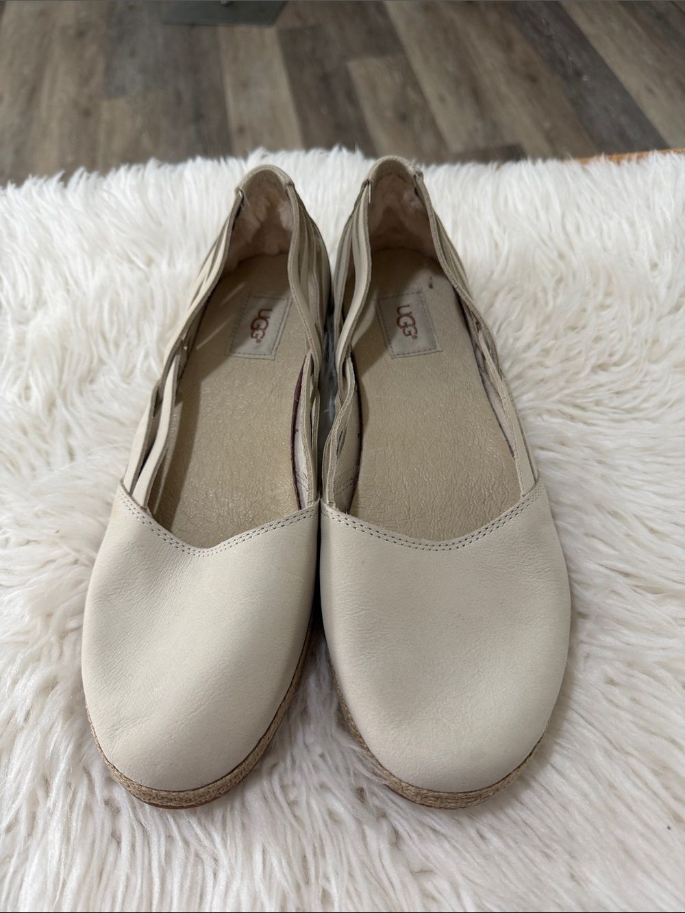 UGG Women's Cream Leather Slip-On Espadrille Flats Size 12